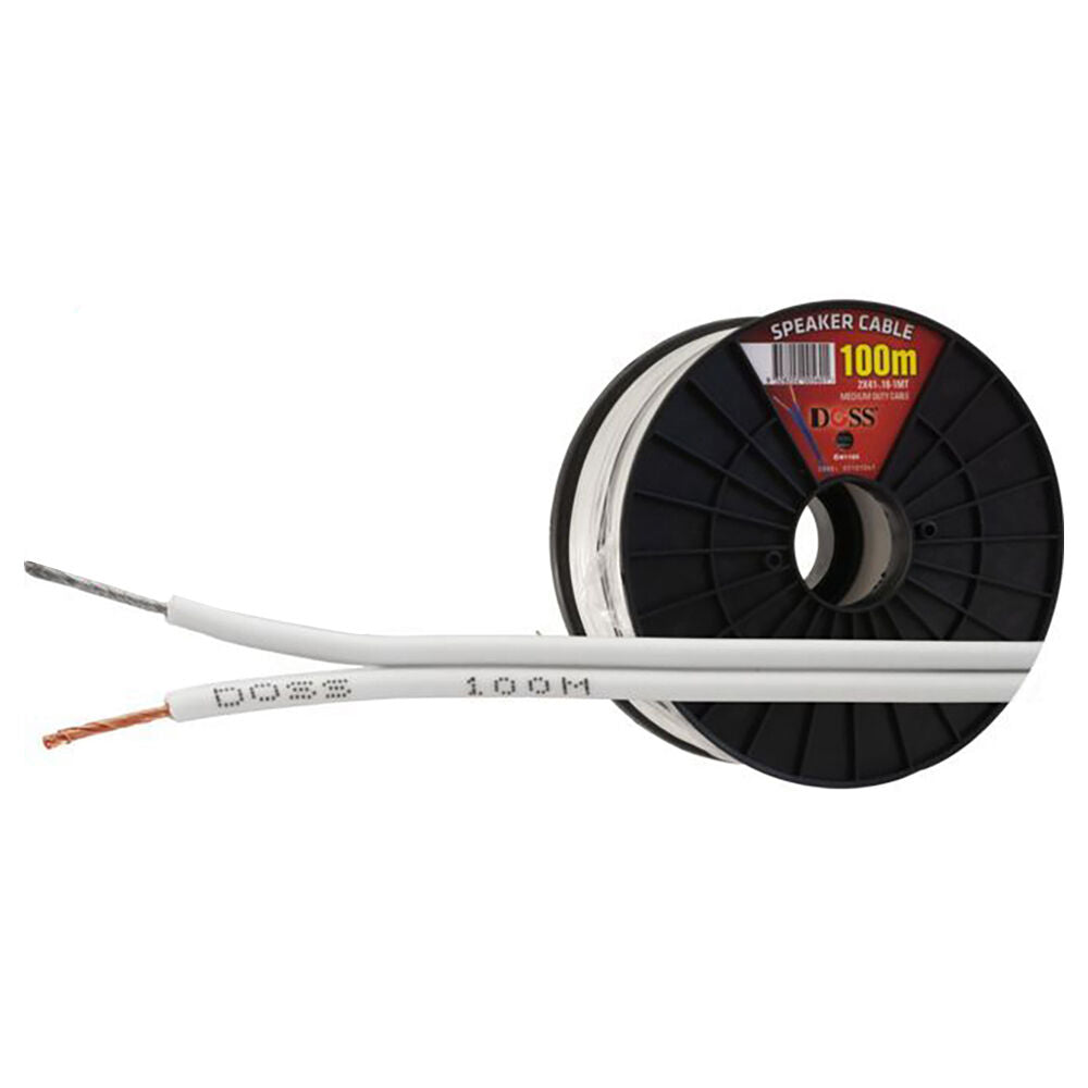 Doss Medium Duty Speaker Cable Connector Cord Reel Roll 20AWG Grey 100M