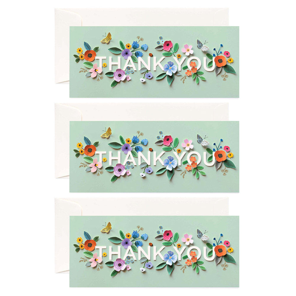3PK Rifle Paper Co Cut Paper Thank You Single Long Blank Card w/Envelope 23.5cm