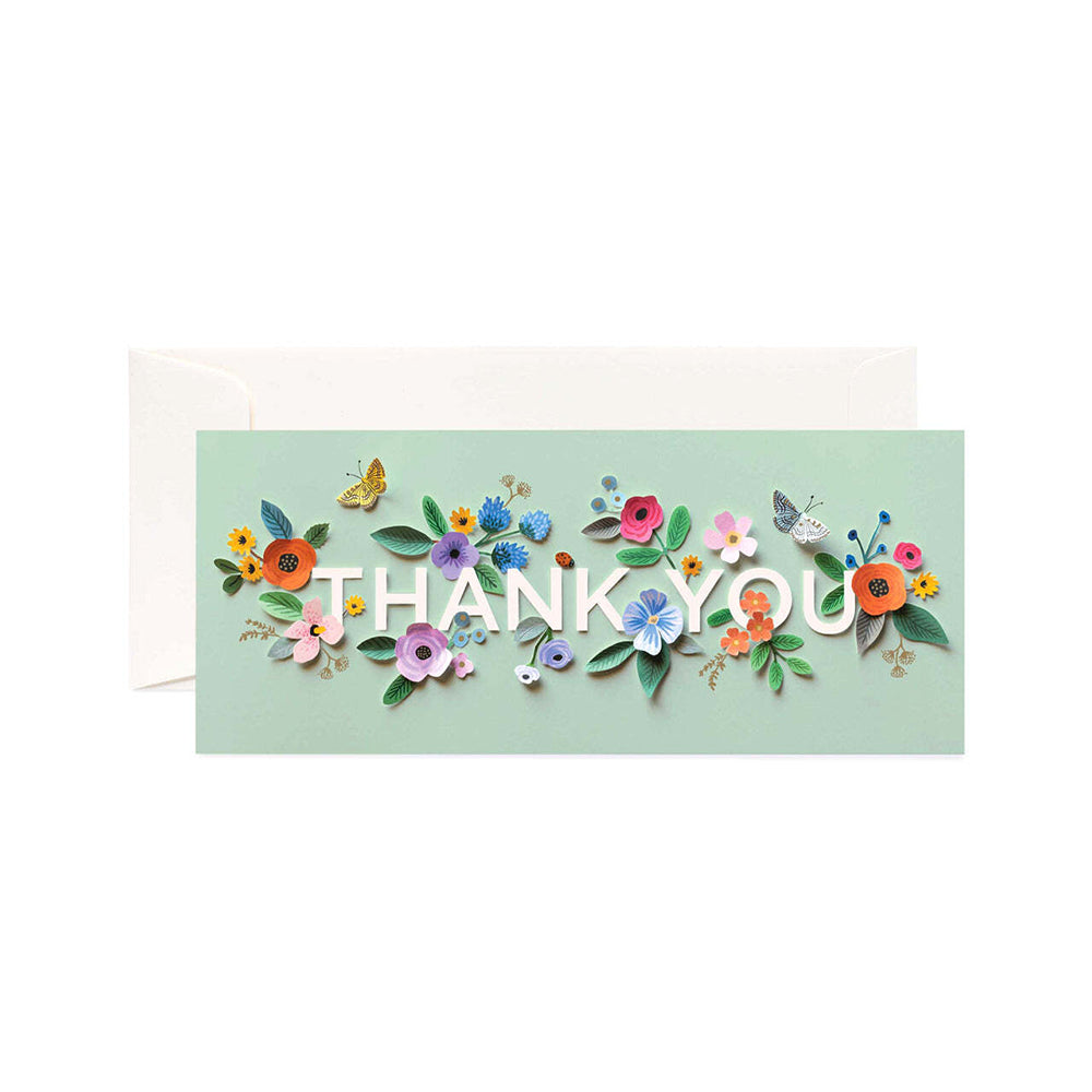 3PK Rifle Paper Co Cut Paper Thank You Single Long Blank Card w/Envelope 23.5cm