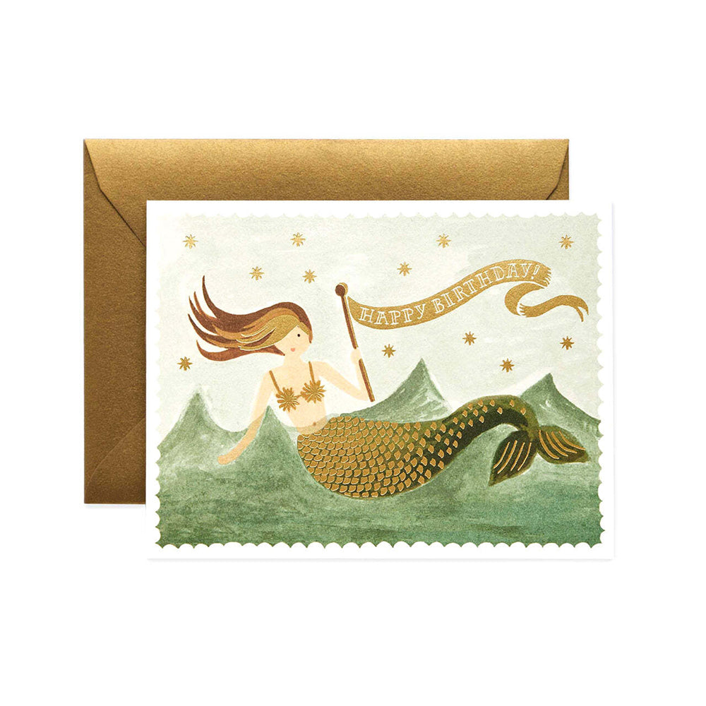 3PK Rifle Paper Co Single Card w/ Envelope Vintage Mermaid Birthday 10.7x14cm