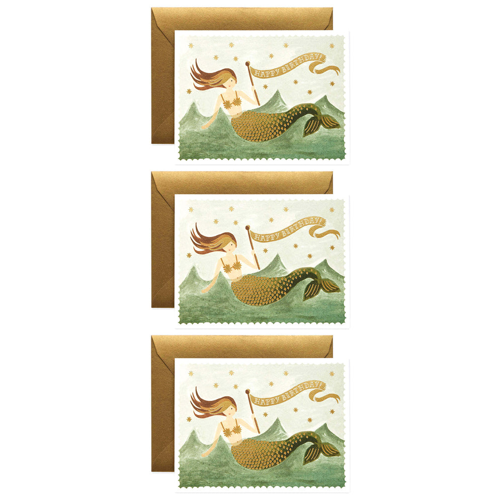 3PK Rifle Paper Co Single Card w/ Envelope Vintage Mermaid Birthday 10.7x14cm