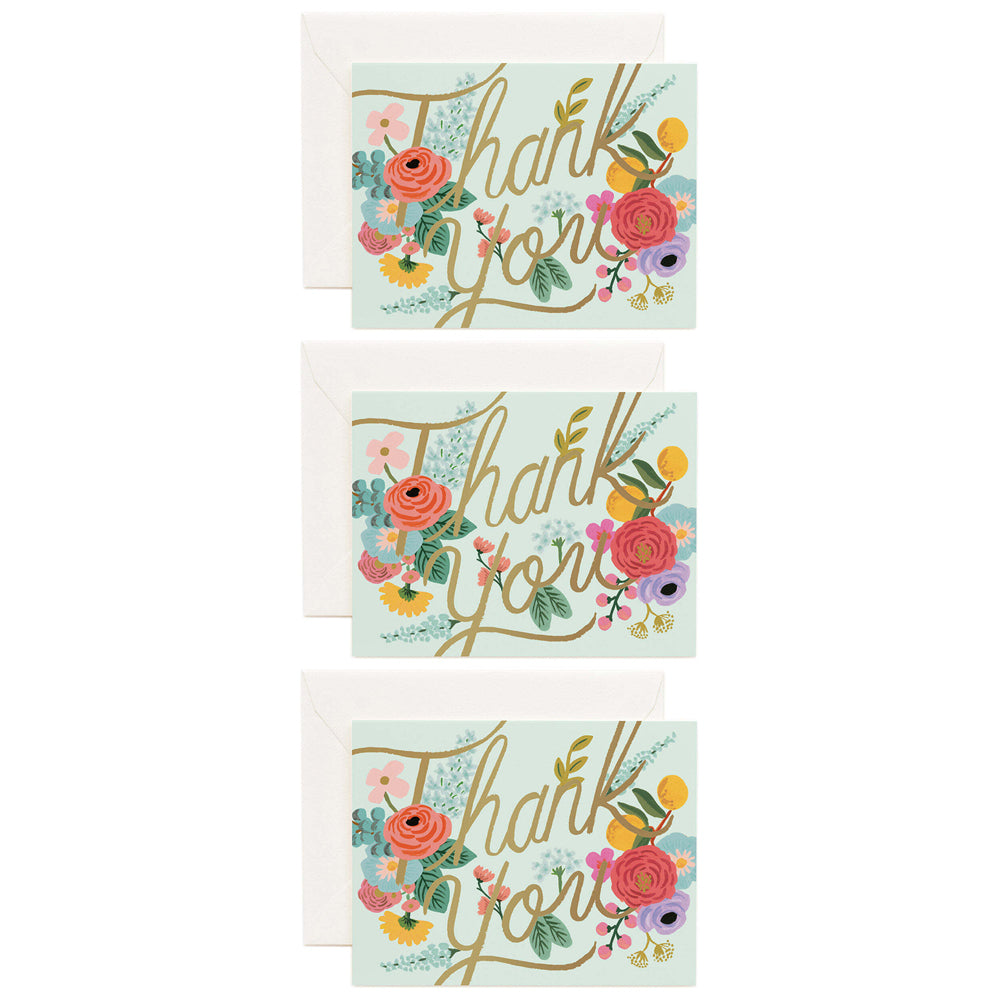 3PK Rifle Paper Co Single Card w/ Envelope Mint Garden Thank You 11x14cm