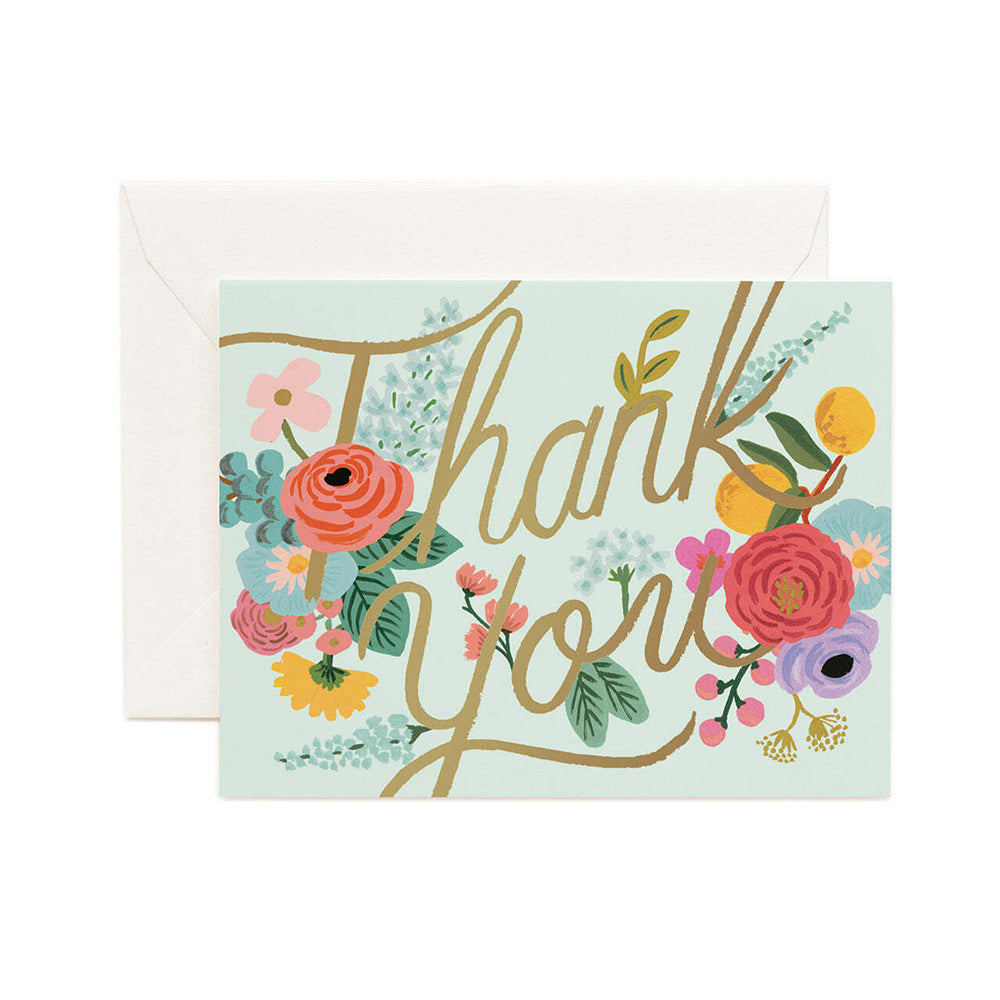 3PK Rifle Paper Co Single Card w/ Envelope Mint Garden Thank You 11x14cm
