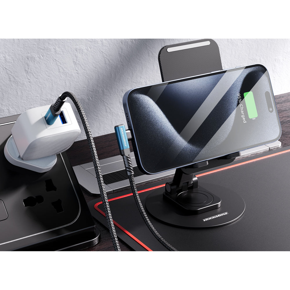 8PK Rockrose OneLink Pro 60W Right Angle USB-C Nylon Braided Cable