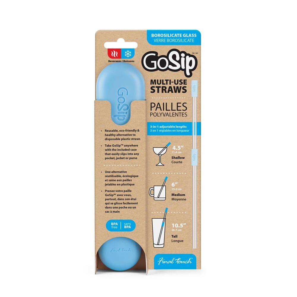 12pc GoSip Glass Multi-Use Adjustable Drinking Straws Carded - Blue