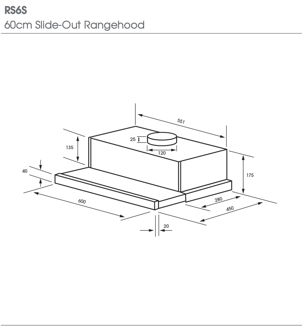 Euromaid 60cm Slide-Out Ducted Rangehood 440m3/h LED Stainless Steel SLV