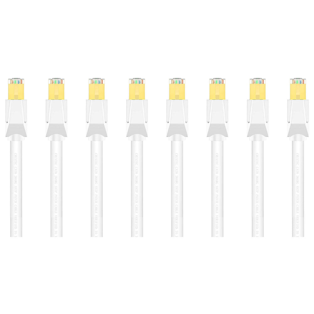 8PK Cruxtec CAT8 SF/FTP Triple Shield PoE Ethernet Cable 50cm - White