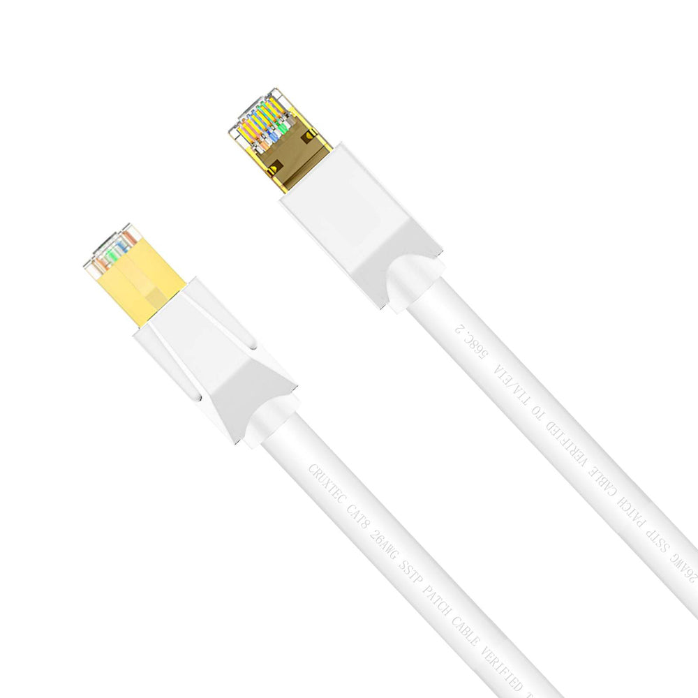 8PK Cruxtec CAT8 SF/FTP Triple Shield PoE Ethernet Cable 50cm - White
