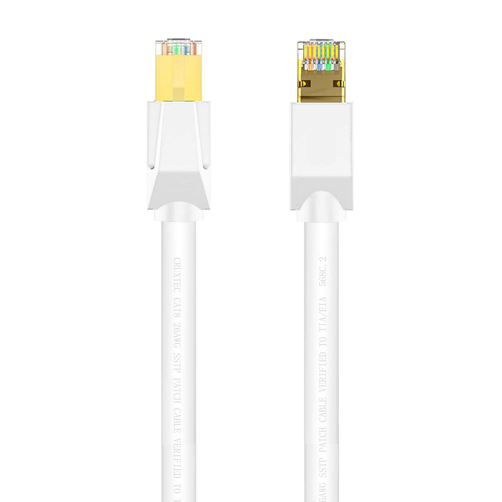 8PK Cruxtec CAT8 SF/FTP Triple Shield PoE Ethernet Cable 1m - White