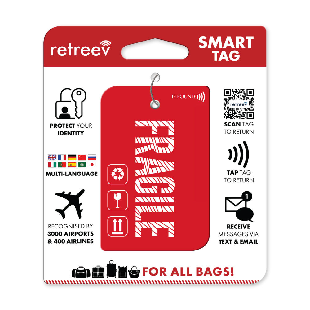 Retreev Fragile Travel Bag Smart Tag Luggage Suitcase Name Card w/ QR