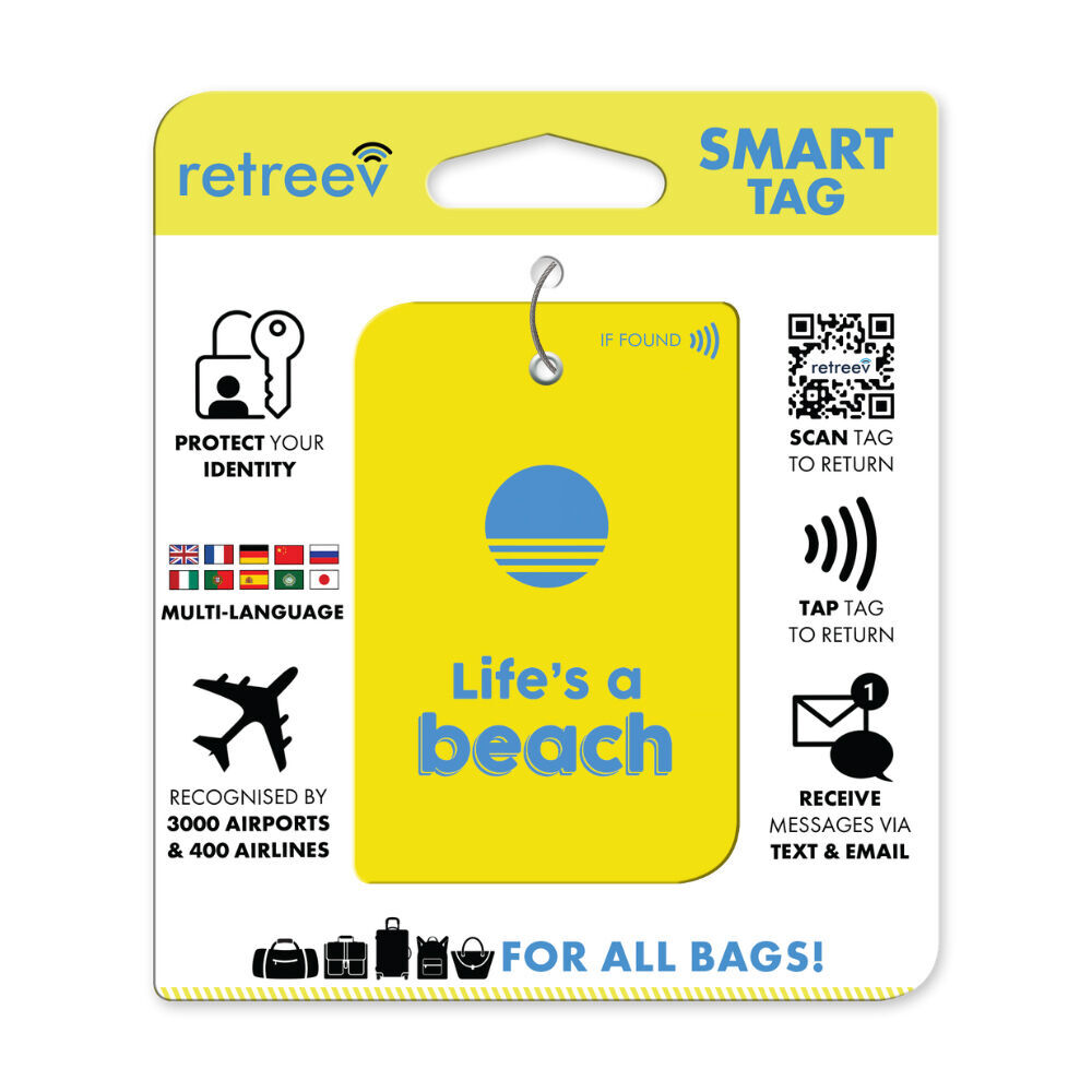 2PK Retreev Life's a Beach Travel Bag Smart Tag Luggage Suitcase Name Card w/ QR