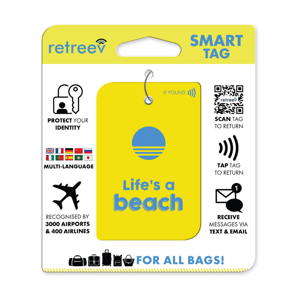 Retreev Life's a Beach Travel Bag Smart Tag Luggage Suitcase Name Card w/ QR