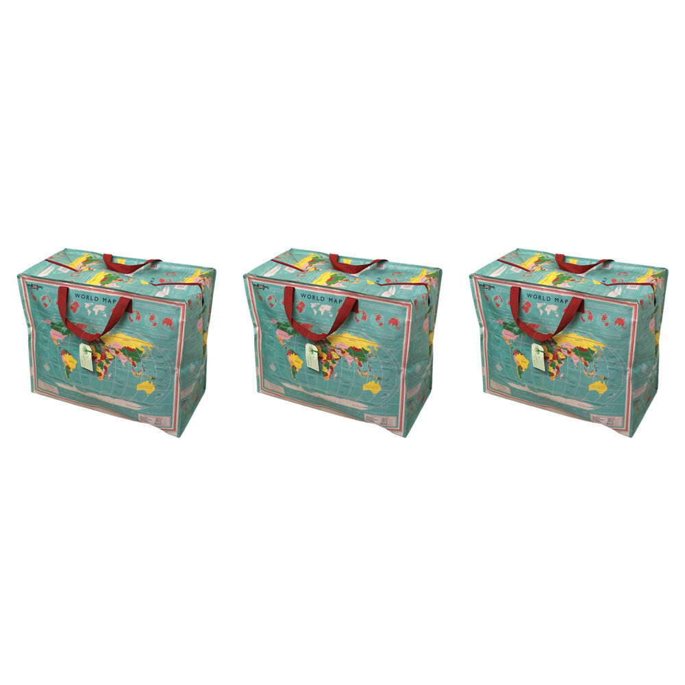 3PK Rex London Jumbo Storage Bag w/ Zip Closure 58x48cm - World Map