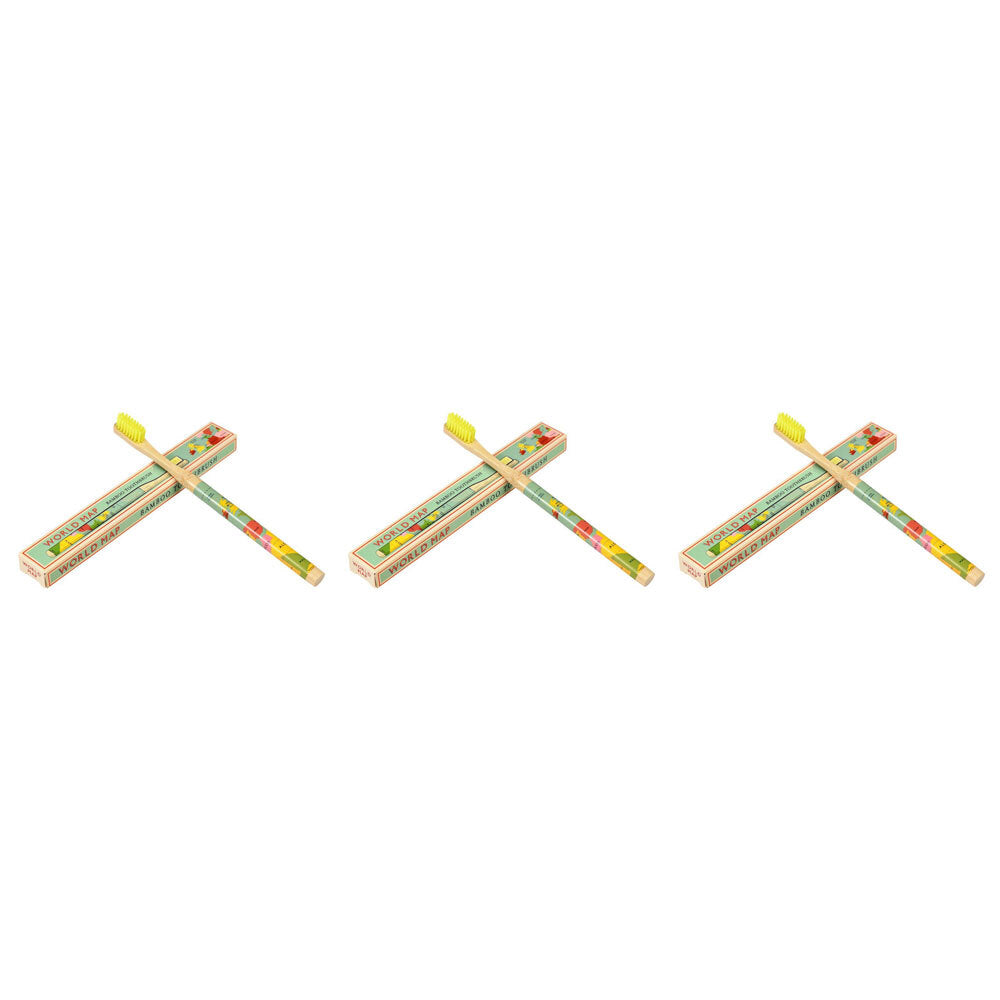 3PK Rex London Bamboo Toothbrush Teeth Cleaner - World Map