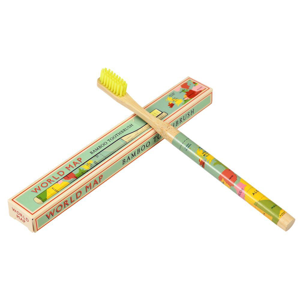 3PK Rex London Bamboo Toothbrush Teeth Cleaner - World Map