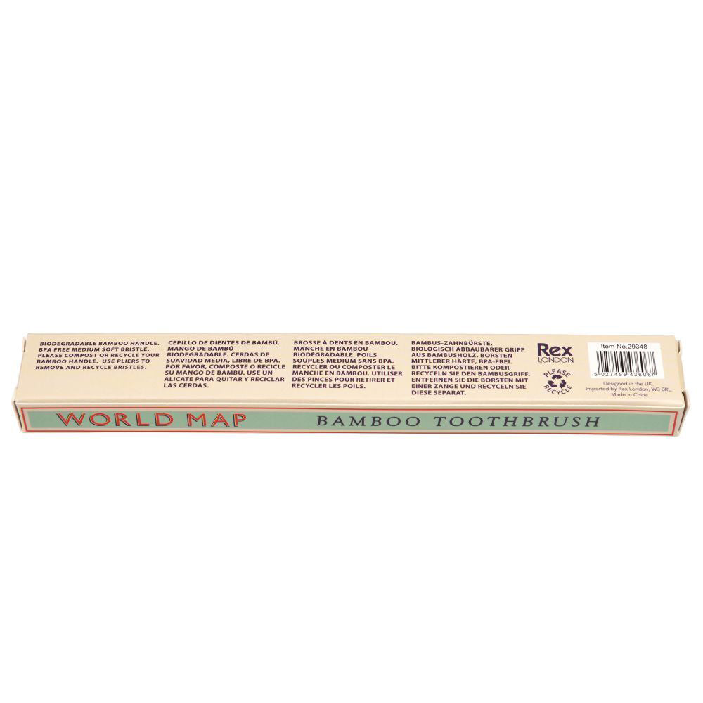 3PK Rex London Bamboo Toothbrush Teeth Cleaner - World Map