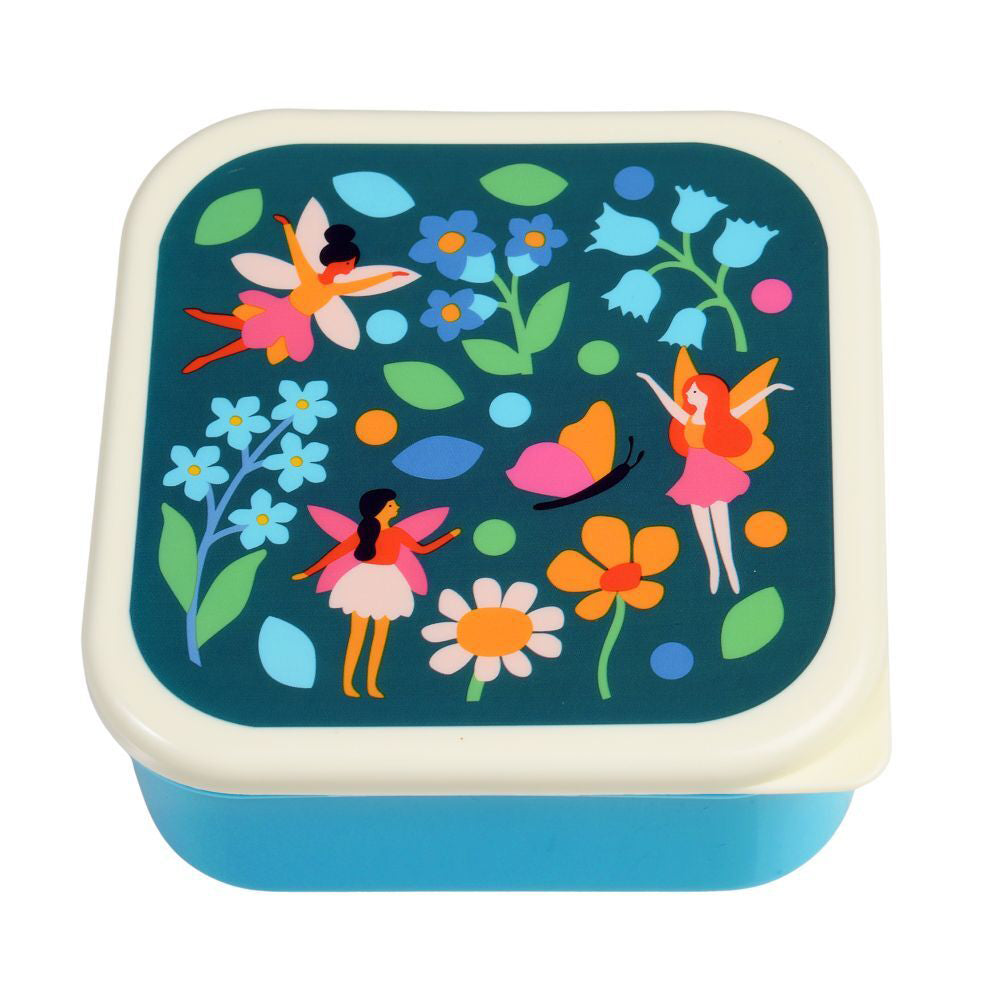 3pc Rex London Kids Plastic Snack Box Square Fairies In The Garden