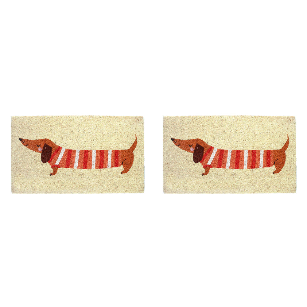 2PK Rex London Coir Outdoor Doormat 73×43cm - Sausage Dog