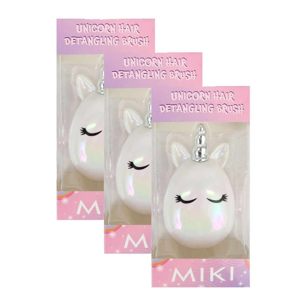 3PK Miki Kids Unicorn Wet/Dry Detangling Knotted Hair Brush 3y+ Silver/Pink