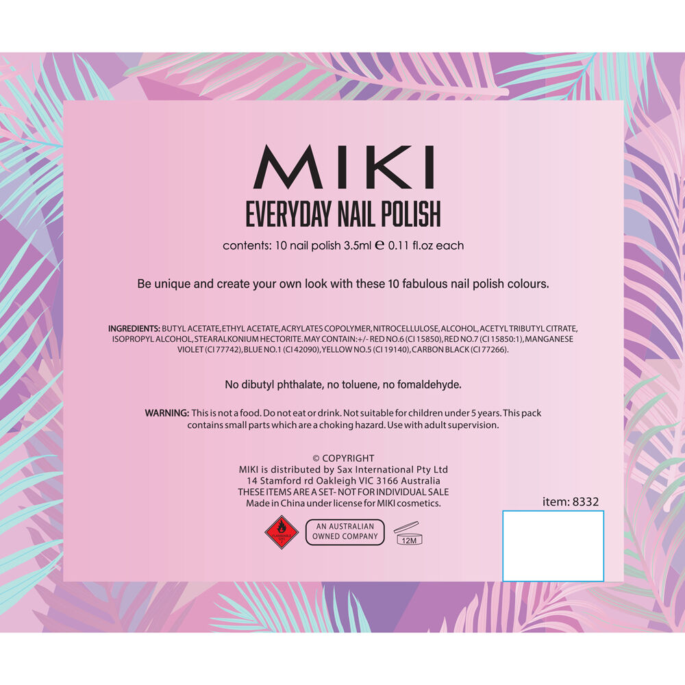 10pc Miki Everyday Nail Polish 5y+/3.5mL Multi Coloured