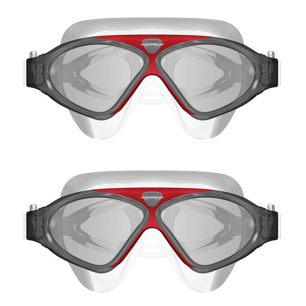 2PK Mirage Adult Lethal Oversized Silicone Swimming Goggles Smoke/Red