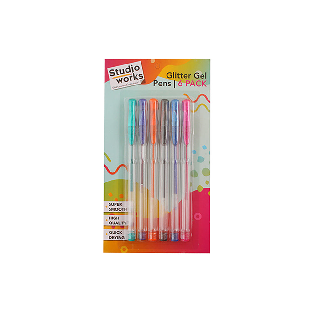 6x 6pc Studio Works Glitter Gel Pens Assorted 21x11.6x1.5cm