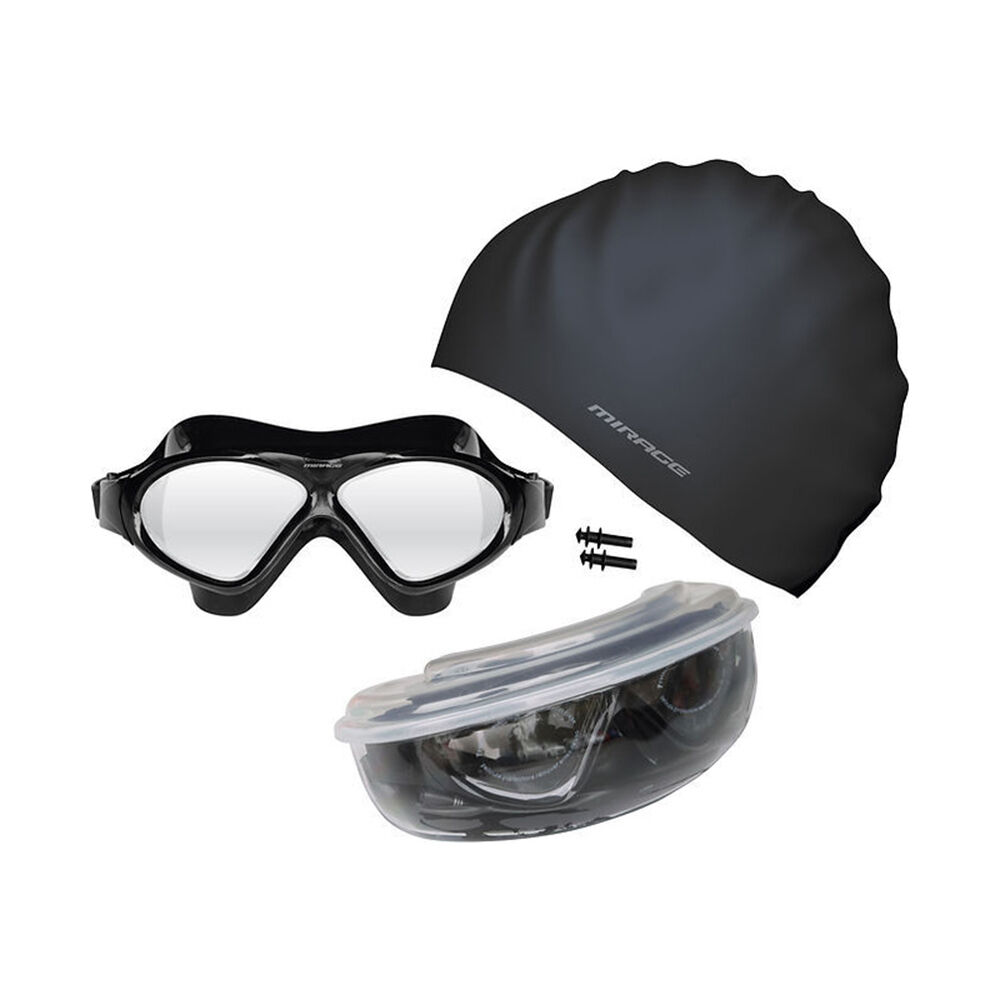 Mirage Bondi Ocean Goggles/Swim Cap/Ear Plugs Swimming Pack Black