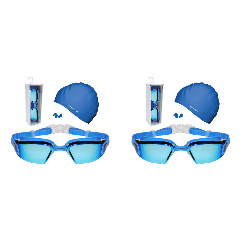 2PK Mirage Lane Master Adult Performance Goggles/Swim Cap/Ear Plugs Pack Blue