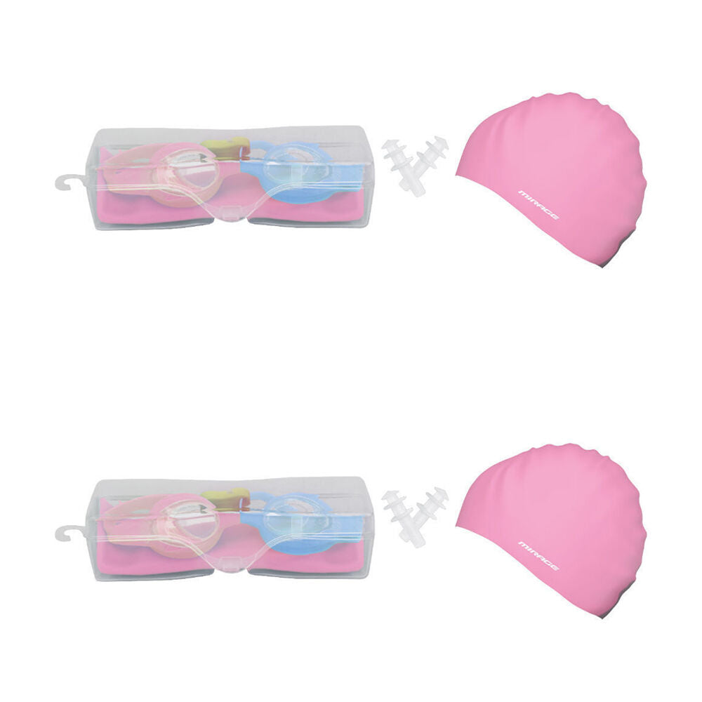 2PK Mirage Kids Goggles/Swim Cap/Ear Plugs Swimming Pack Blue/Pink