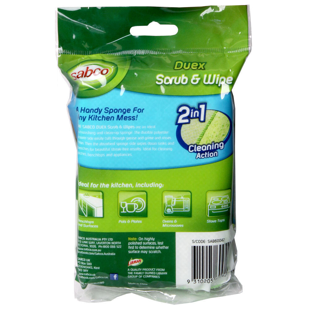 3 x 3pc Sabco Duex Scrub & Wipe 2 In 1 Kitchen Sponge
