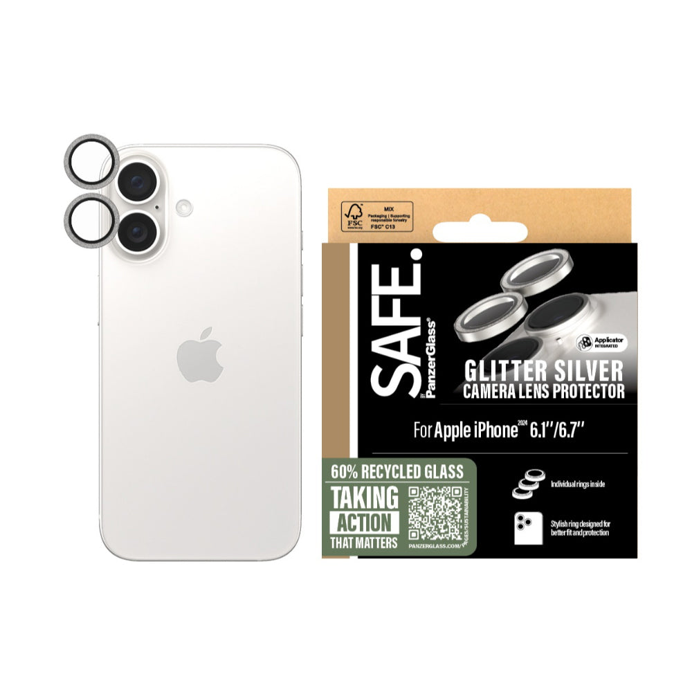 2PK PanzerGlass SAFE Cam Lens Protector For iPhone 16 Plus  Glitter Silver