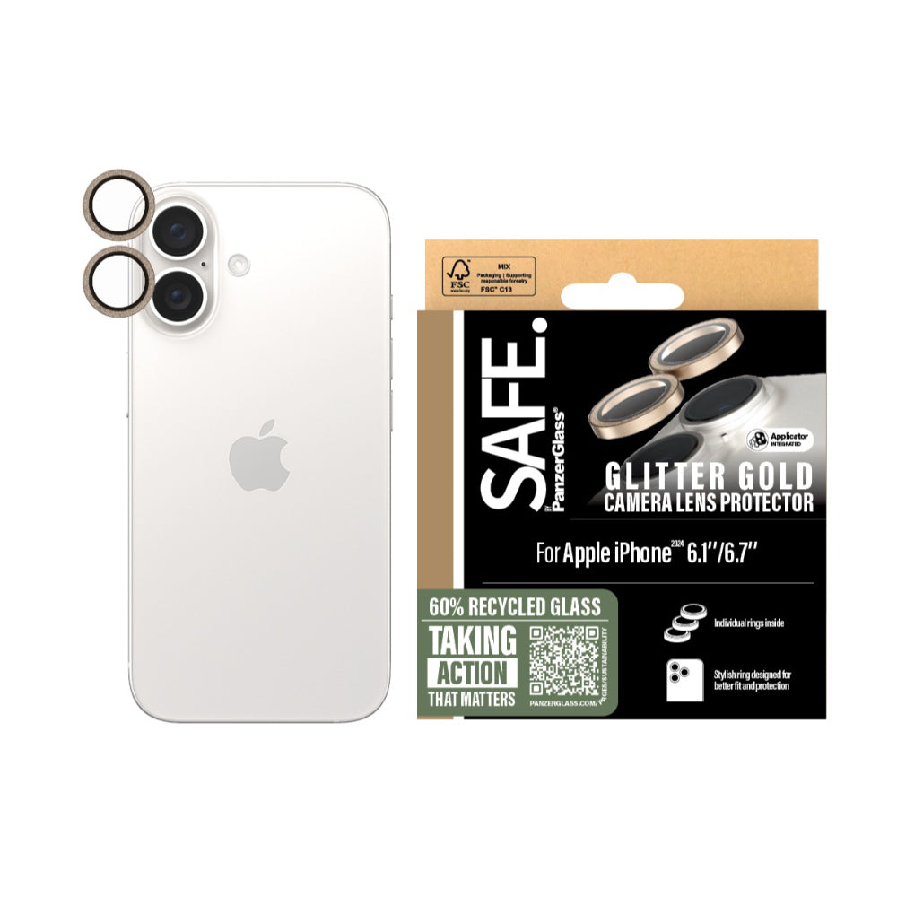 2PK PanzerGlass SAFE Cam Lens Protector For iPhone 16 Plus Glitter Gold