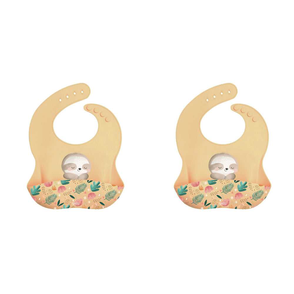 2PK Sassi Silicone Bib Gnawy The Sloth Baby/Childrens Tableware 6m+