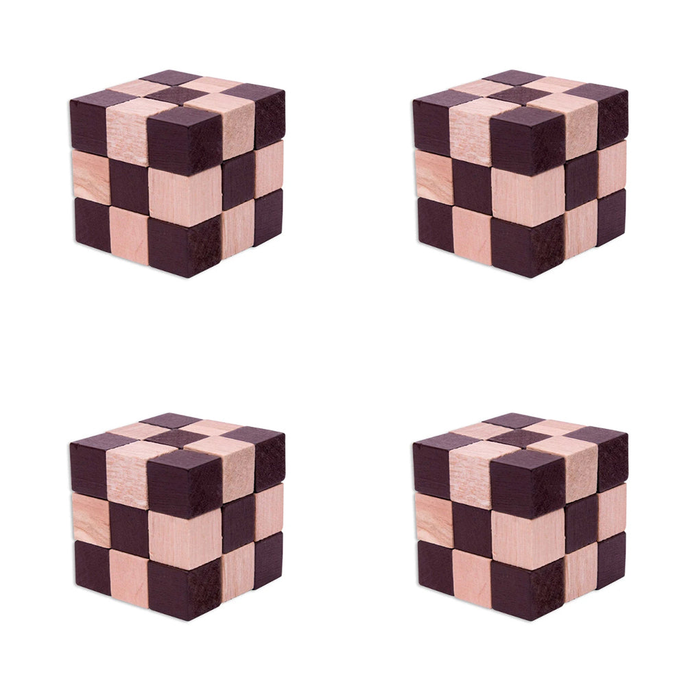 4PK Smart Brain Snake Wood Cube Puzzle Solving Kids Toy