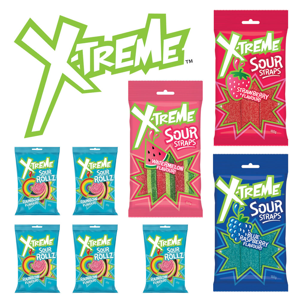 4PK Xtreme Sours Showbag Kids/Child Sour Candy Fun Size Lollies