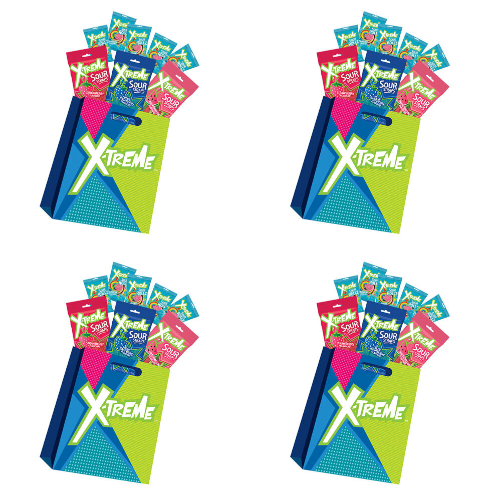 4PK Xtreme Sours Showbag Kids/Child Sour Candy Fun Size Lollies