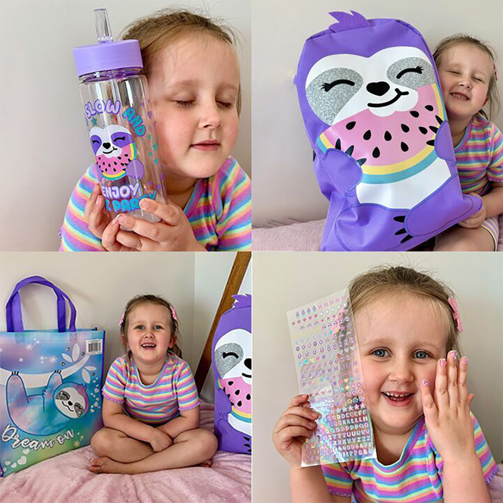 Sloth 23 Kids Showbag Backpack/Bracelet Set Drink Bottle