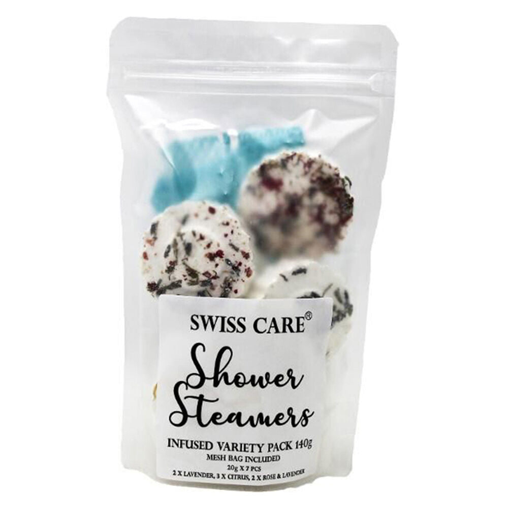 6PK SwissCare Shower Steamers Infused Variety Pack w/ Mesh Bag 140g Assorted