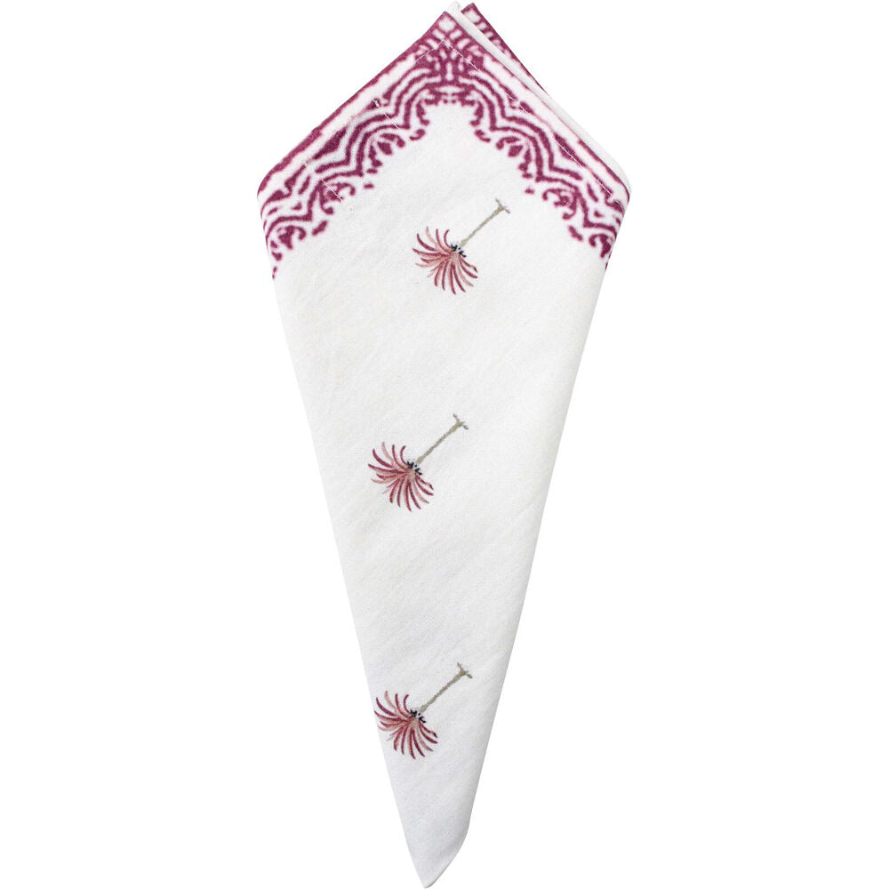 LVD 100% Soft Cotton Reusable Table Napkin 45x45cm Plum Berry Palm/White