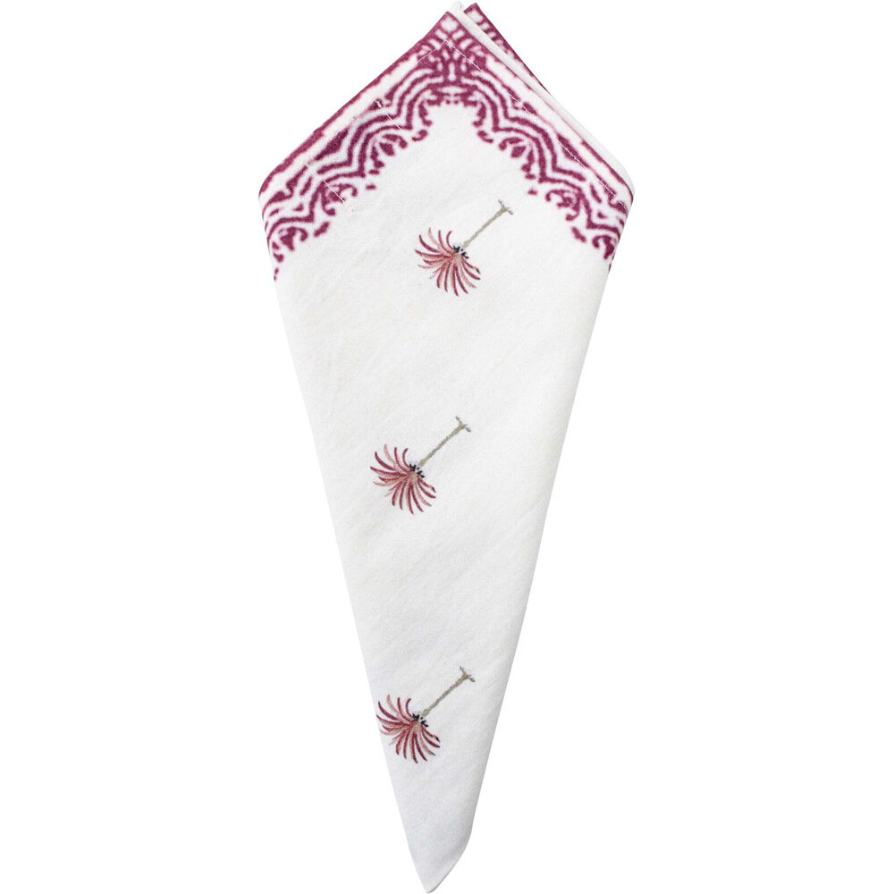4PK LVD 100% Soft Cotton Reusable Table Napkin 45x45cm Plum Berry Palm/White