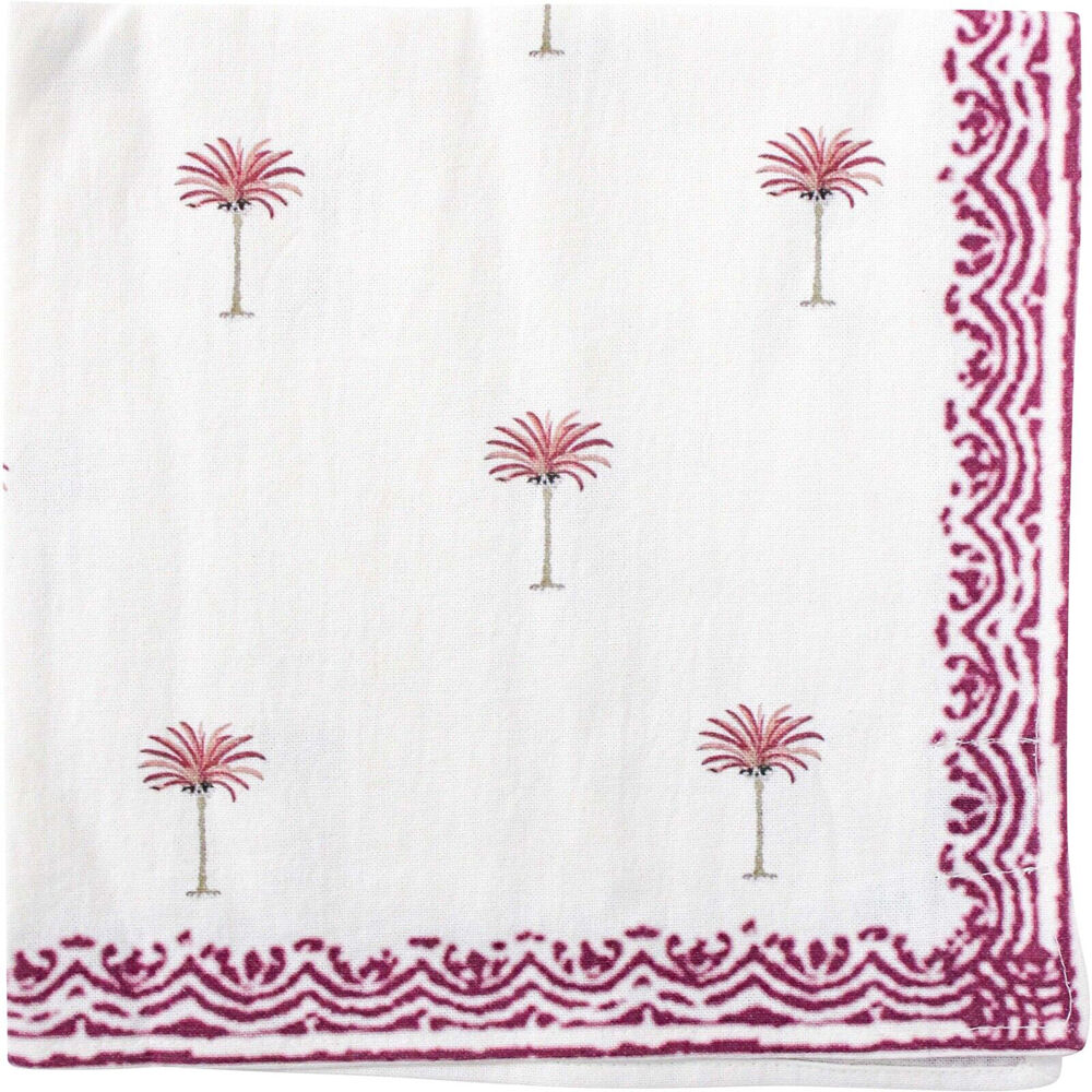 LVD 100% Soft Cotton Reusable Table Napkin 45x45cm Plum Berry Palm/White