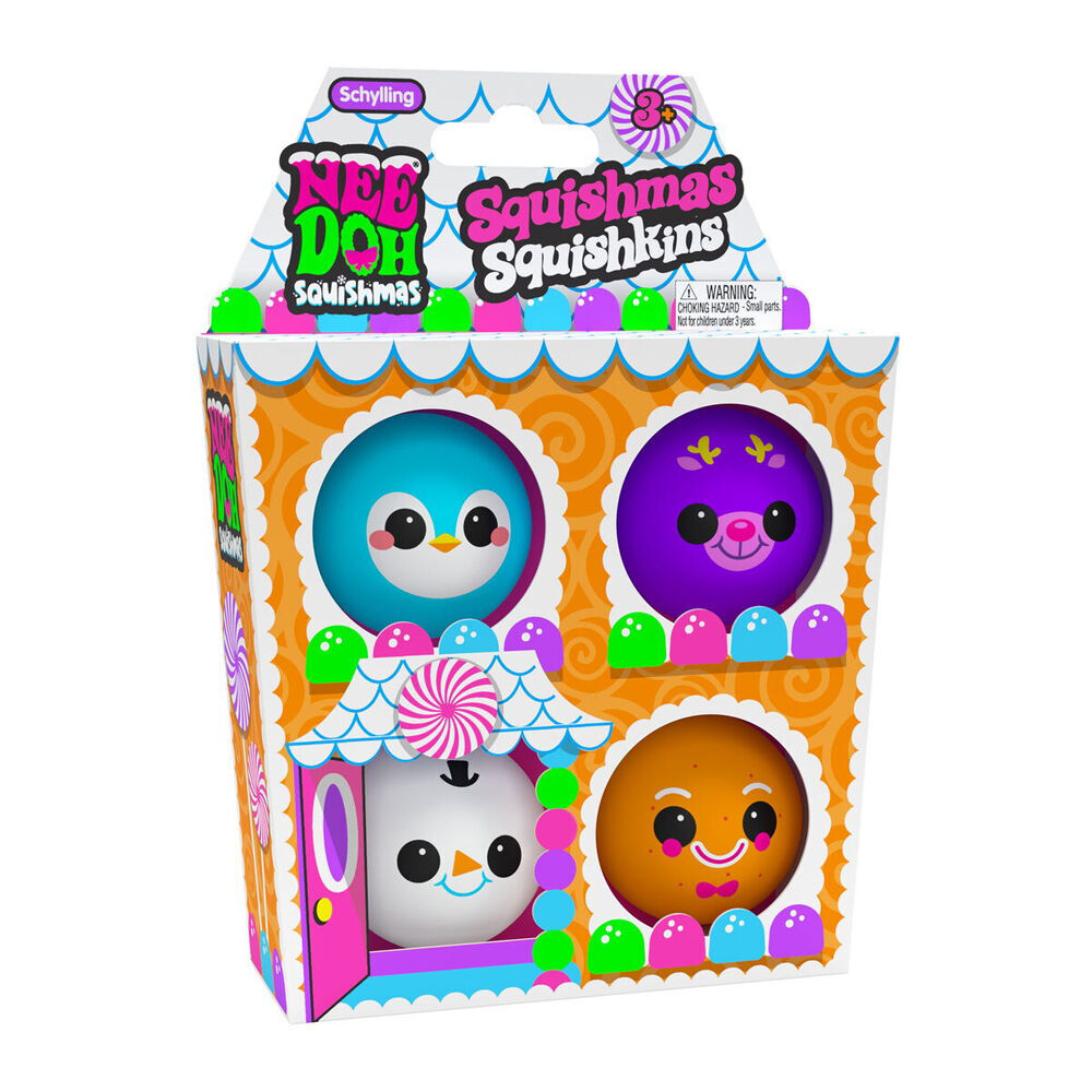 2x 4pc Schylling Squishmas Squishkins Nee Doh Toys - Assorted 3y+