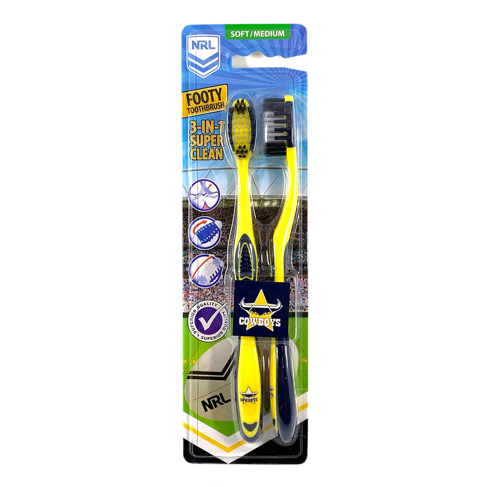 3x 2pc NRL North Queensland Cowboys Soft/Medium Toothbrush Kids/Adults 6y+