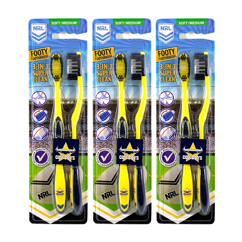 3x 2pc NRL North Queensland Cowboys Soft/Medium Toothbrush Kids/Adults 6y+