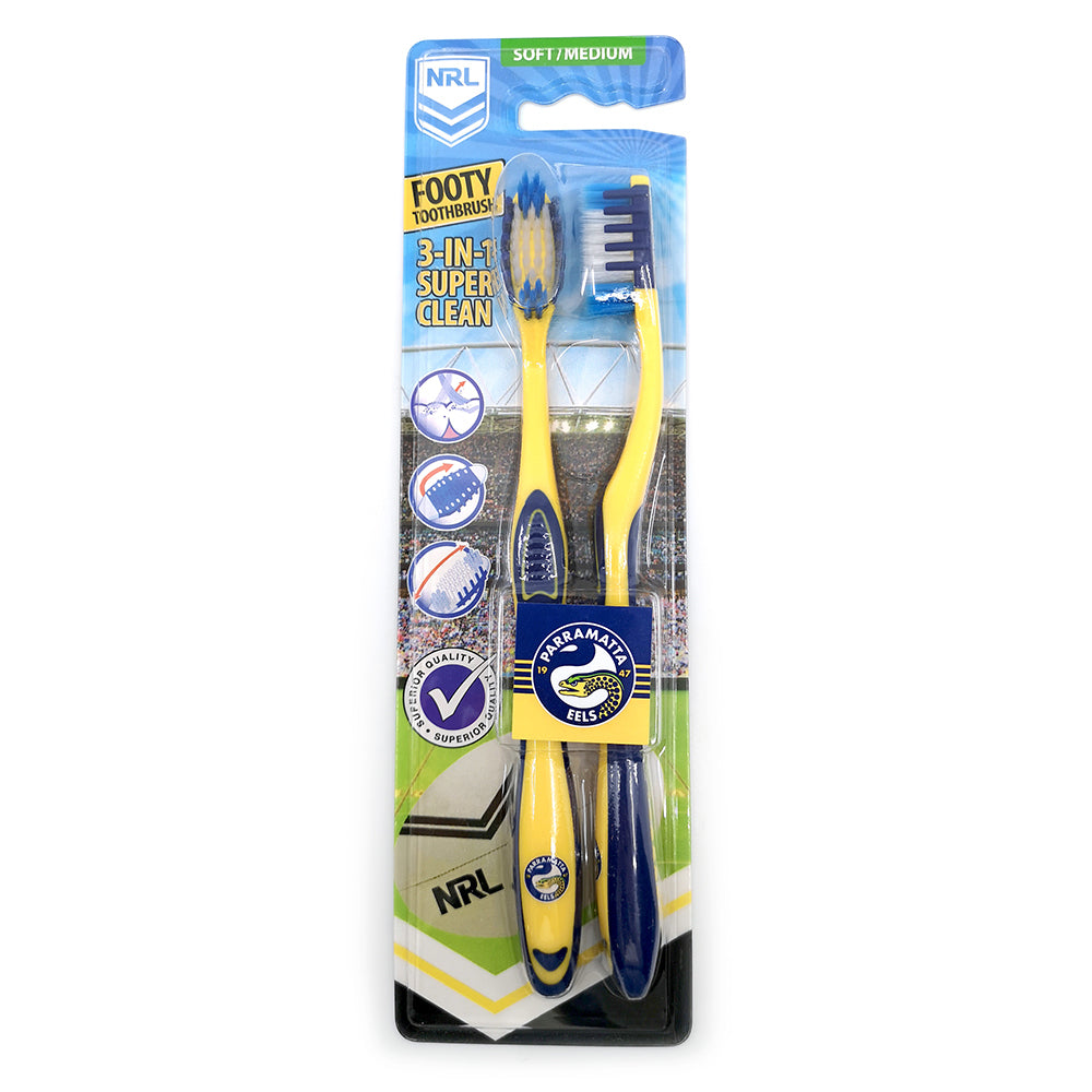 3x 2pc NRL Parramatta Eels Soft/Medium Toothbrush Kids/Adults Oral Care 6y+
