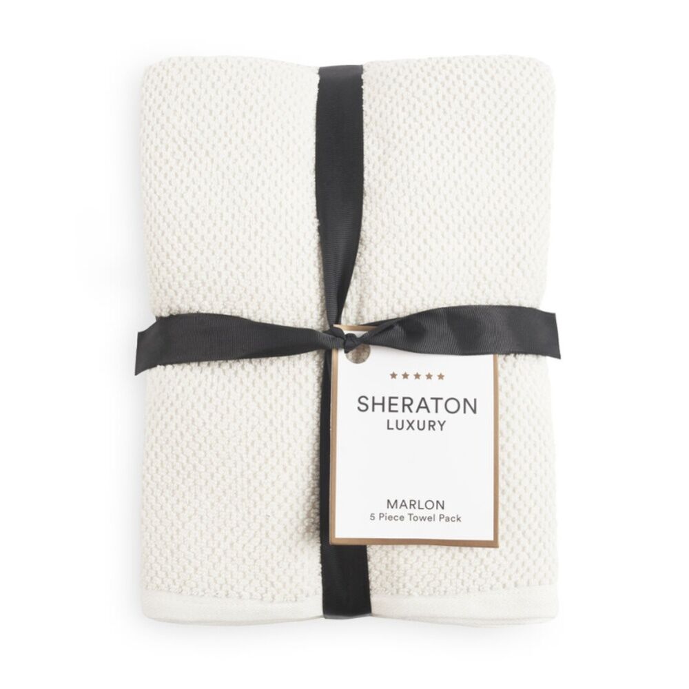 2x 5pc 550GSM Sheraton Luxury Cotton Bathroom Marlon Towel Set Flax