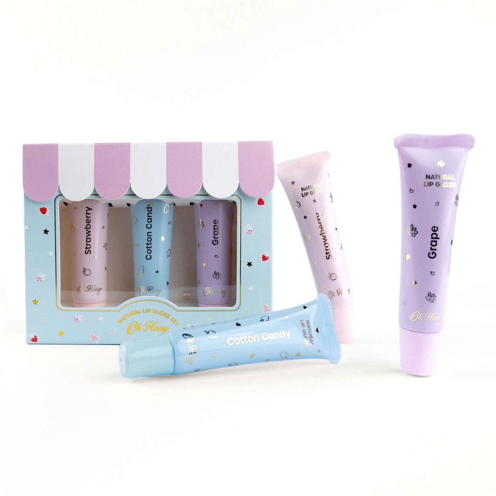 3pc Oh Flossy Natural Glassy Lip Gloss/Glaze Set 3y+