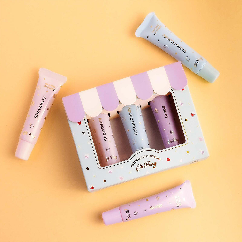 3pc Oh Flossy Natural Glassy Lip Gloss/Glaze Set 3y+