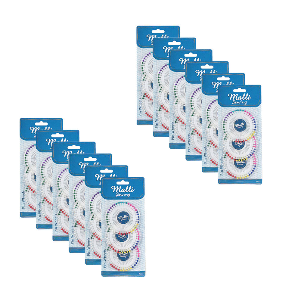 12x 12pc Malli Sewing Dressmaker Steel Round Sewing Pin Wheel Set - Assorted