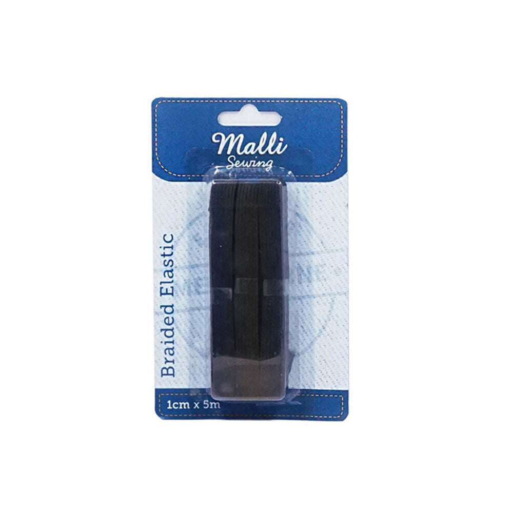 6PK Malli Braided Flat Elastic Band Tape 1cm x 5m - Assorted